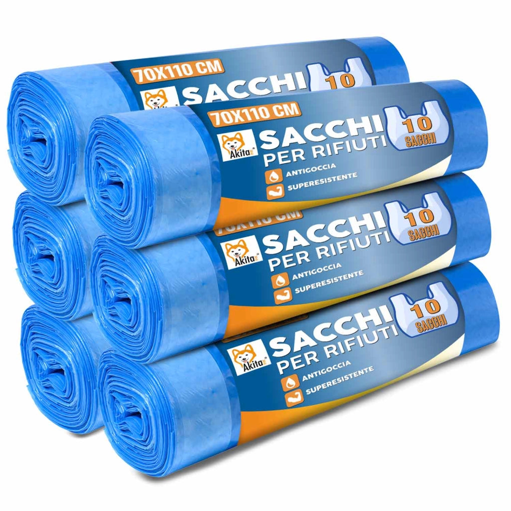 Akitaink 60 Sacchi Spazzatura Blu 110L 70x110 cm 6 Rotoli