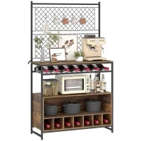 Scaffale da Cucina con Piano di Lavoro, Pannelli in Metallo, 5 Ganci, Mobiletto per Spezie, Pentole, Padelle, Marrone