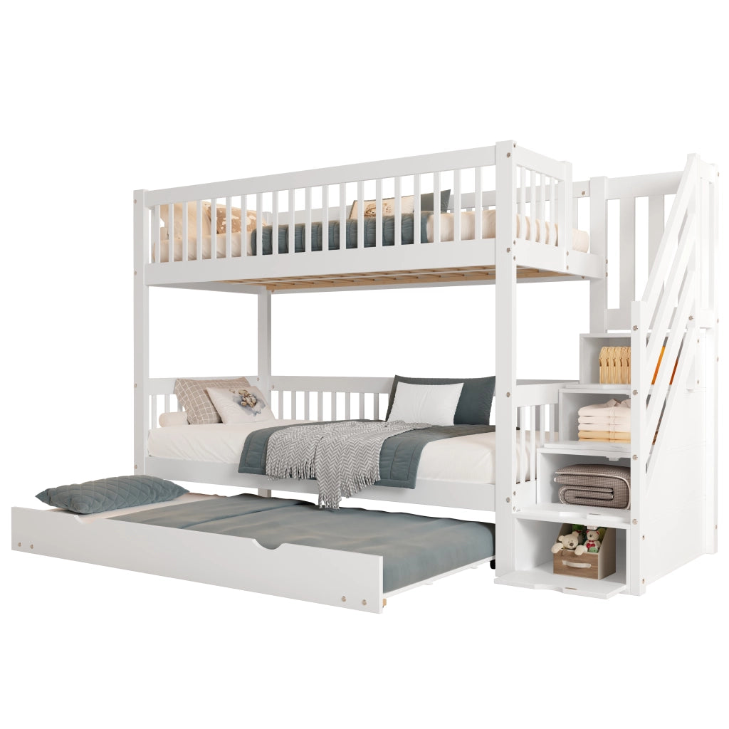 LETTO A CASTELLO con letto estraibile 90x200/190 cm in pino e MDF bianco