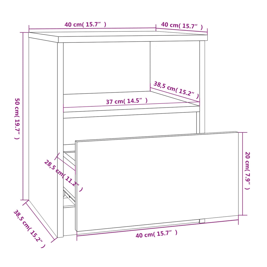 Comodino-Tavolino da notte Rovere Fumo 40x40x50 cm in Legno Multistrato 318371