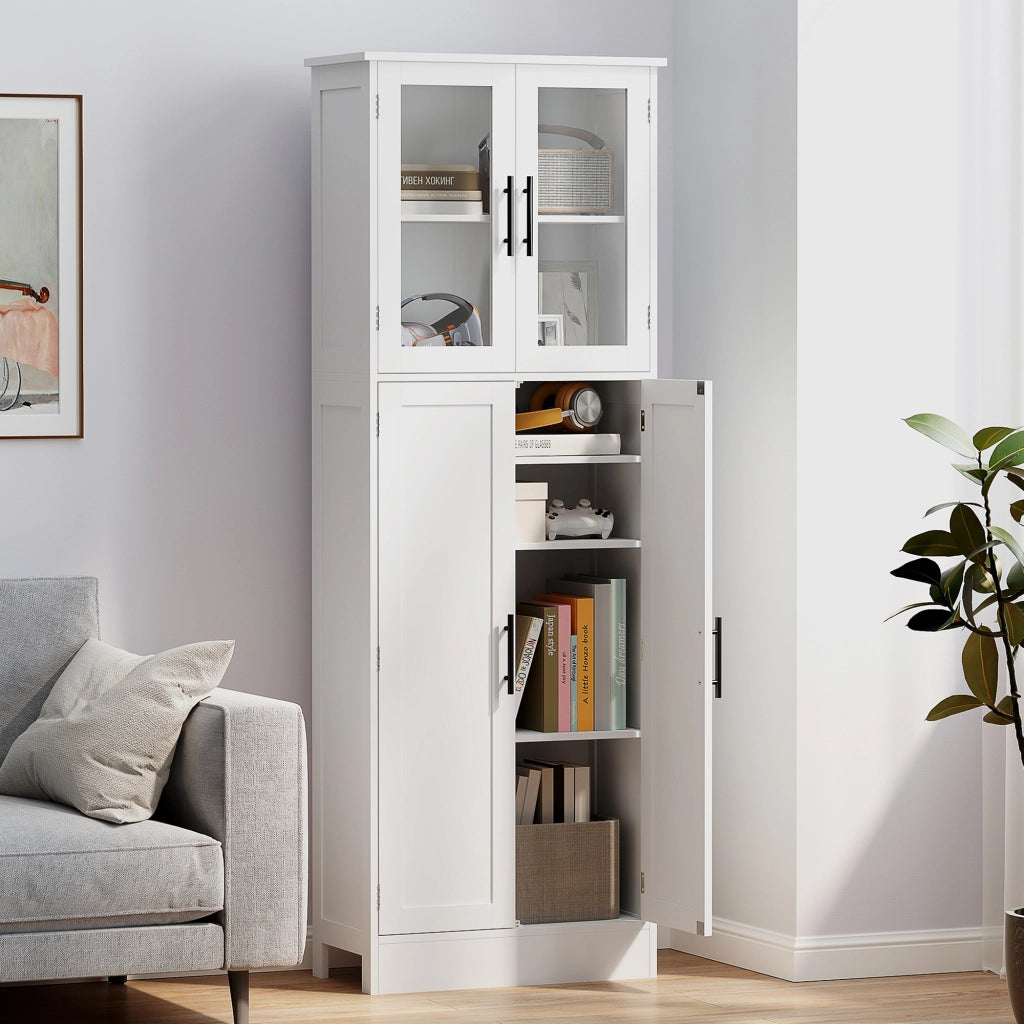 Mobile Bagno Alto con Ripiani Regolabili e Ante in Vetro ¨C Minimal ¨C 60x30x170 cm Bianco