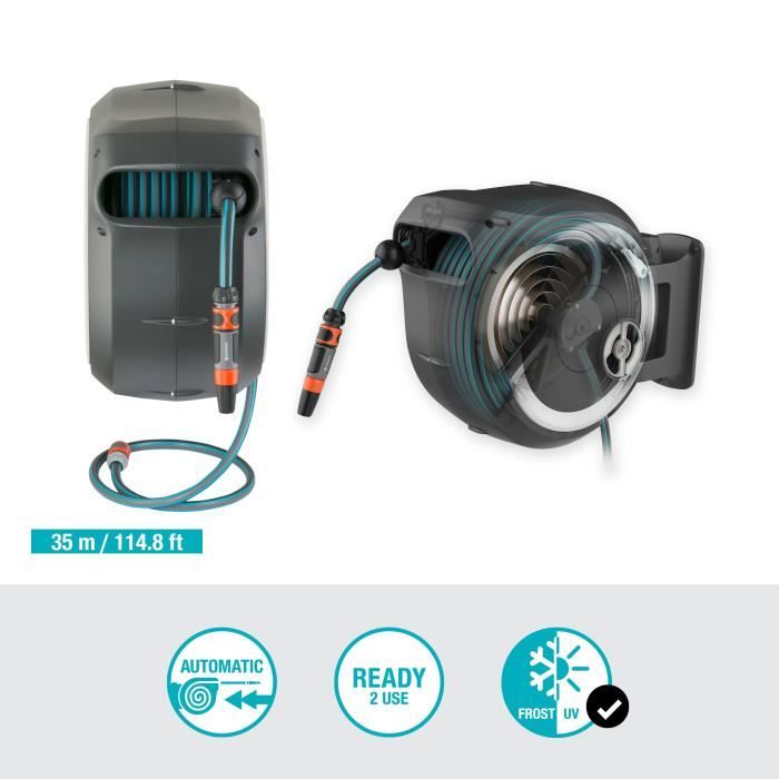 GARDENA Avvolgitubo automatico da parete RollUp XL 35 m con bordo bianco