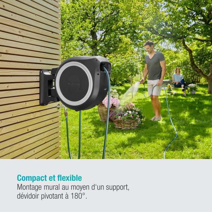 GARDENA Avvolgitubo automatico da parete RollUp XL 35 m con bordo bianco