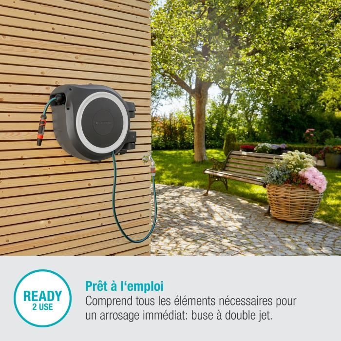 GARDENA Avvolgitubo automatico da parete RollUp XL 35 m con bordo bianco