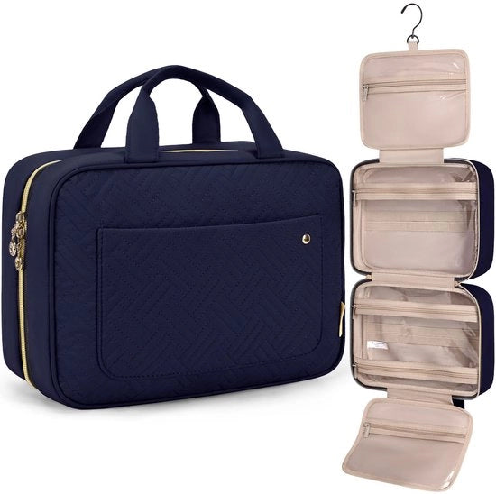 Toilette per viaggio appeso per donne per trucco e articoli igienici (blu)