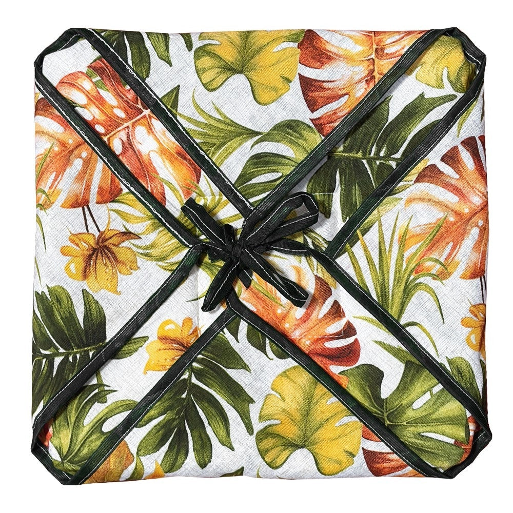 Set 6 Cuscini Sedia Cotone Foglie Palma Tropicali Multicolore Coprisedie Universali Lavabili