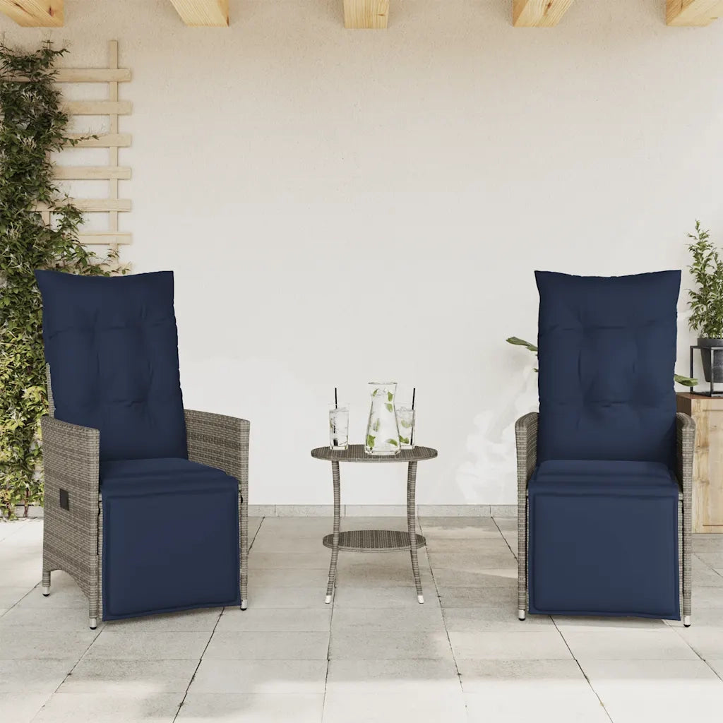 Set da Bistrot 3 pz con Cuscini Grigio in Polyrattan