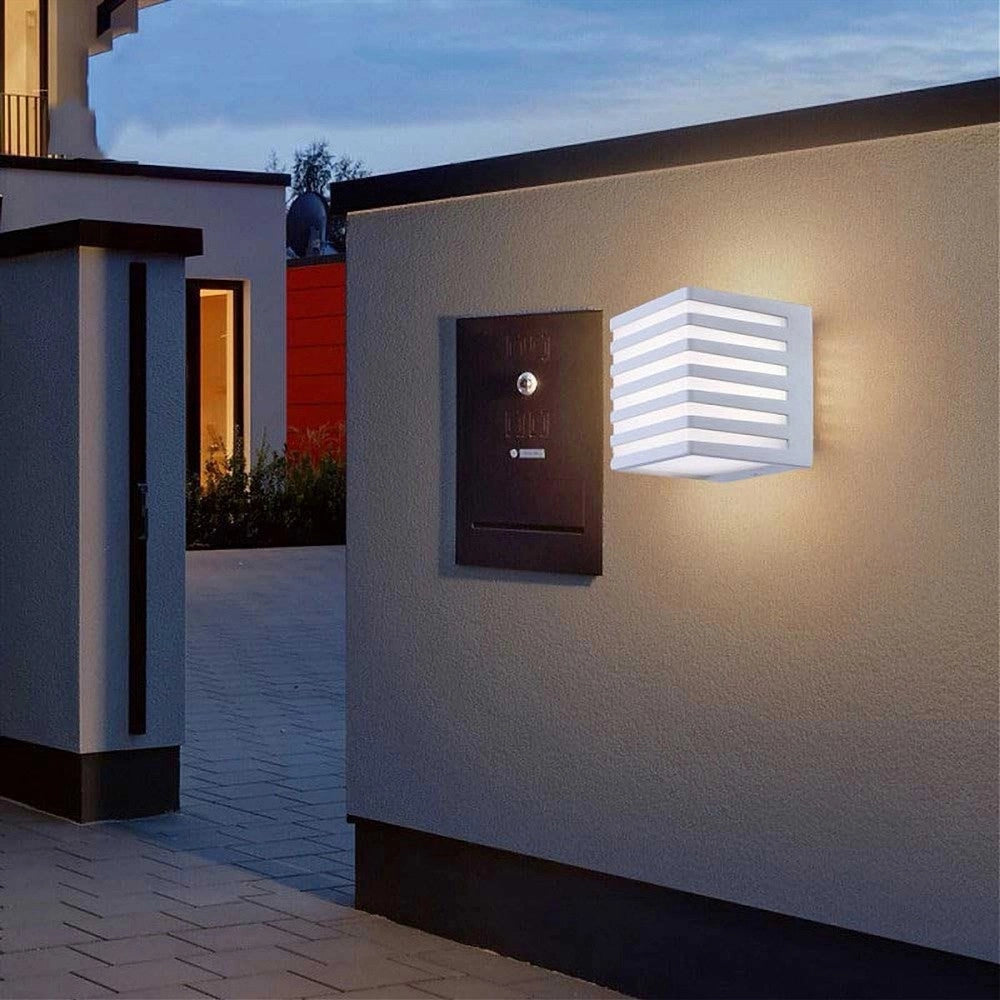 Trade Shop - Applique Muro Esterno Led 10w Lampada Decorativa Strisce Cubo Bianco Ip54 B110-b - -bianco Caldo      -