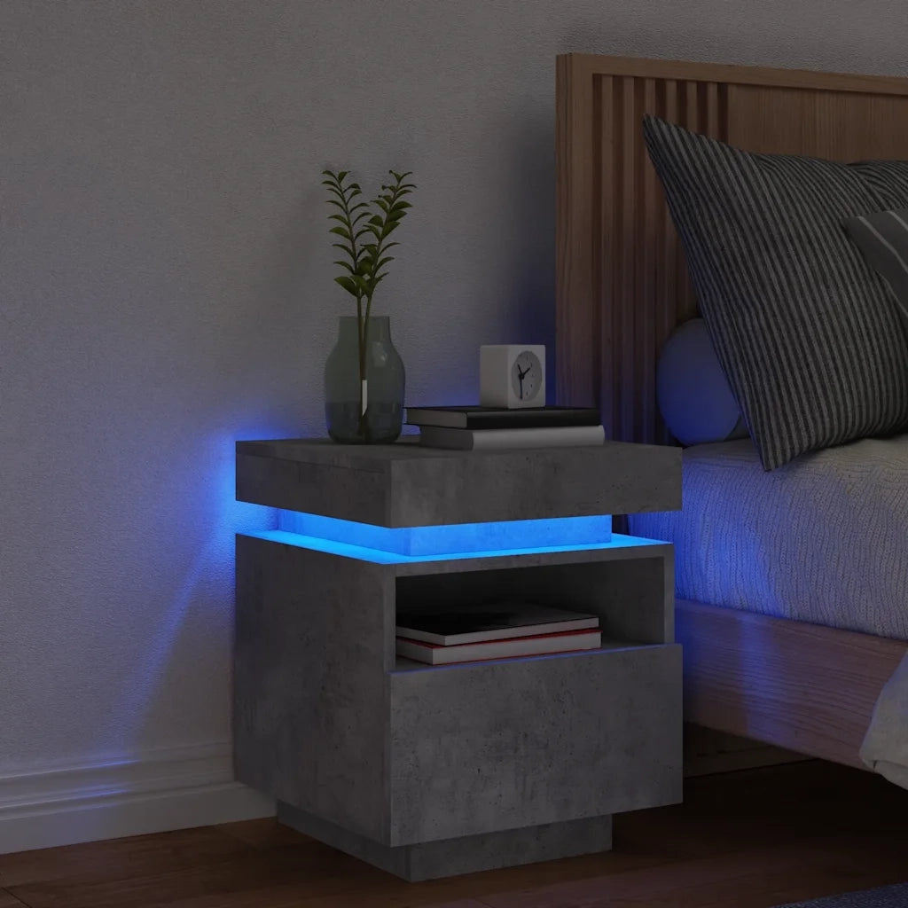 Comodino | Armadio da Notte | Mobiletto da notte con Luci LED Grigio Cemento 40x39x48,5 cm