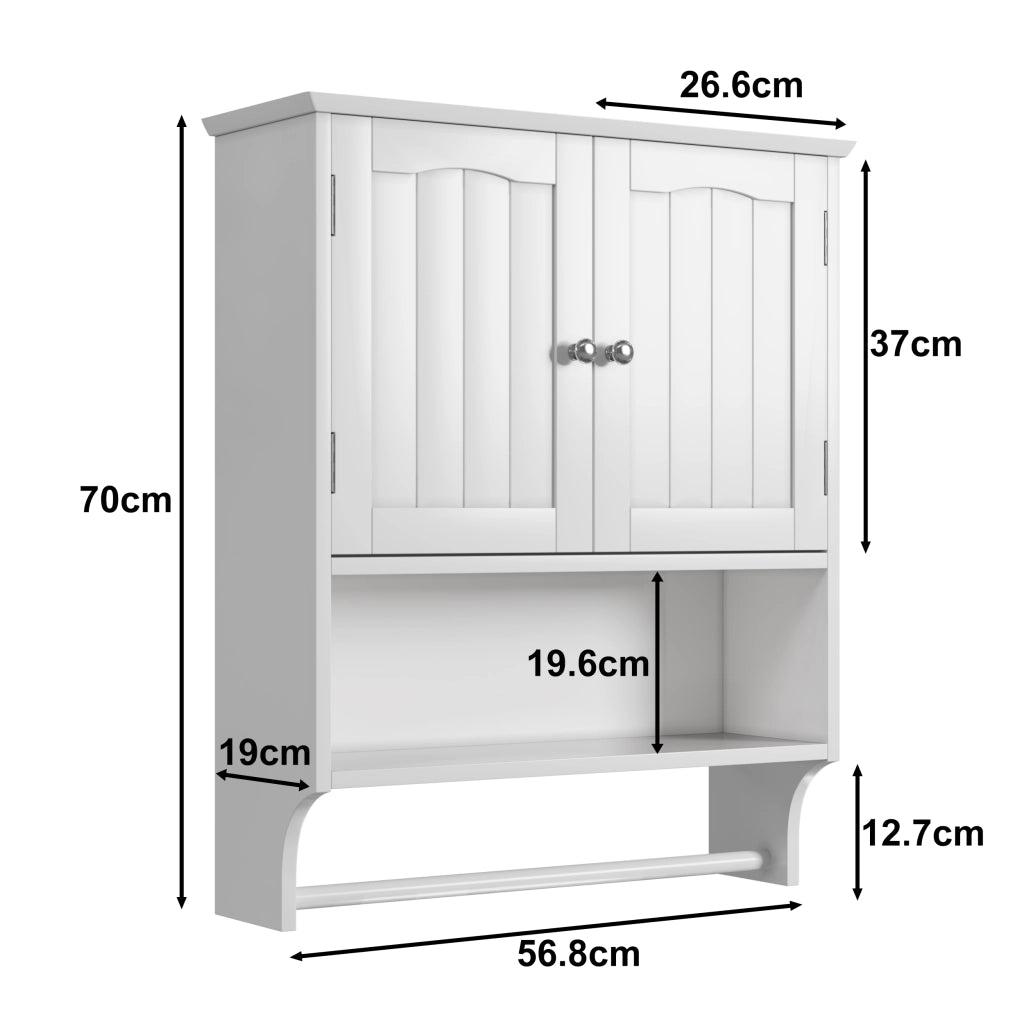 Armadietto da bagno con 1 anta, ripiani regolabili e portasciugamani, per bagno, in MDF, bianco, 56.8 × 19 × 70 cm