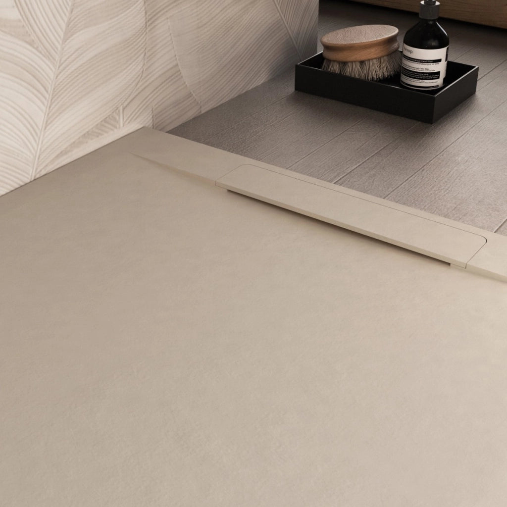 Piatto doccia in marmoresina crema effetto pietra cemento vincent, misura 70x170