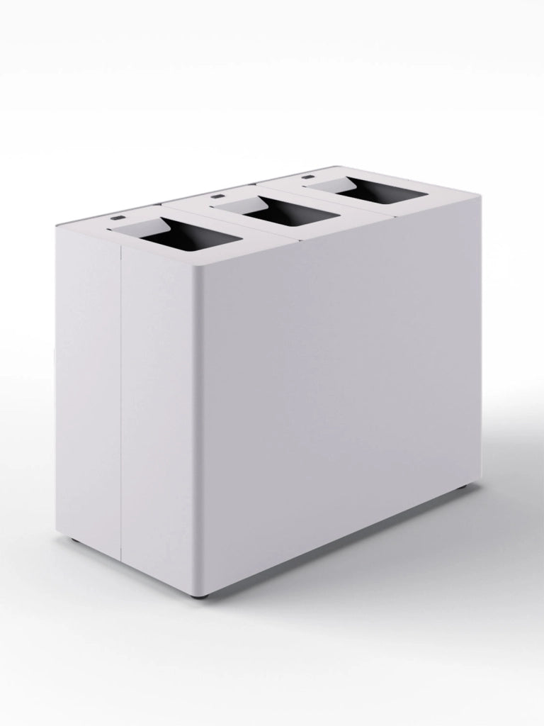 Pattumiera a 3 Scomparti Totale 135 L 84x44x63 cm con Contenitori Interni in Acciaio Verniciato Bianco