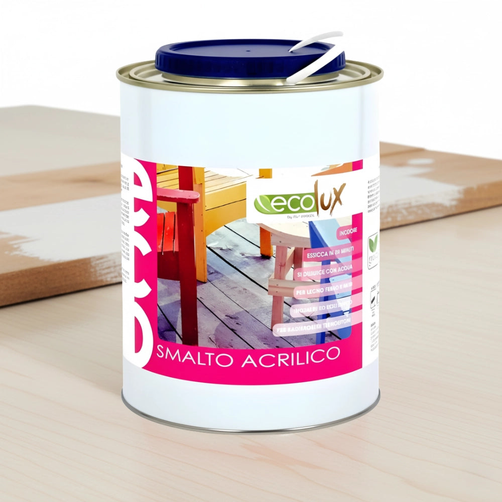 Ecolux smalto satinato acrilico ecologico per legno e metallo *** formato 2.5 lt, colore- biancoperla, confezione 1