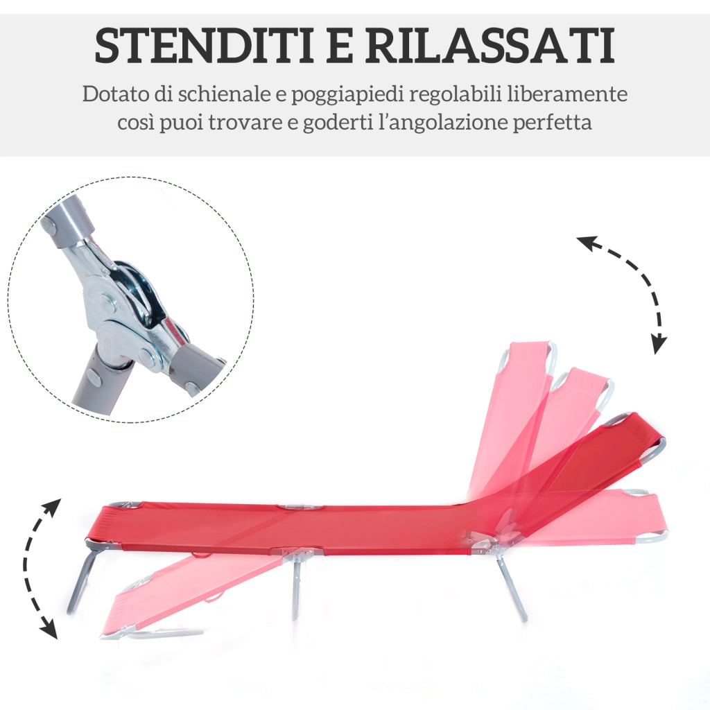 Lettino Prendisole Pieghevole 187x55x24 cm con Schienale Reclinabile su 5 Livelli in Tessuto Oxford Rosso