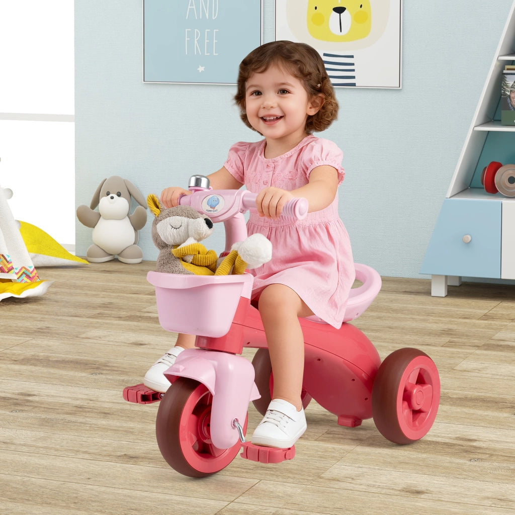 Triciclo bambini sterzo limitato sella ergonomica cestini anteriore posteriore campanello-Bicicletta equilibrio 3 ruote bambini 3-5 anni Rosa