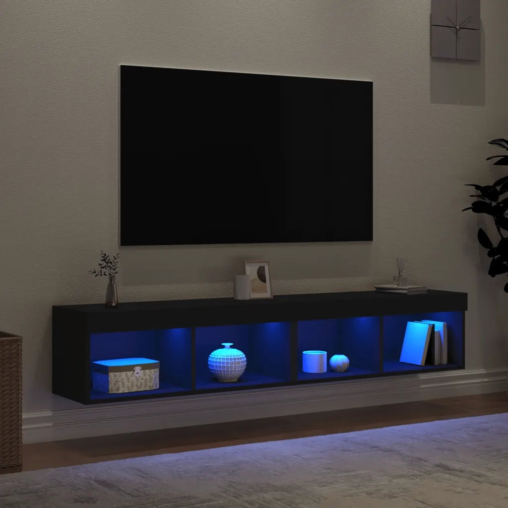 Mobili Porta TV con Luci LED 2 pz Neri 80x30x30 cm 837144