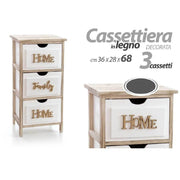 Trade Shop - Cassettiera 3 Cassetti Home Bianca In Legno Comodino Moderno 68x36x28 Cm 805684 -