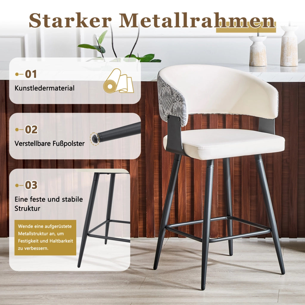 SGABELLO da bar con schienale, 94,5 cm, PU bianco, Set da 2 pezzi