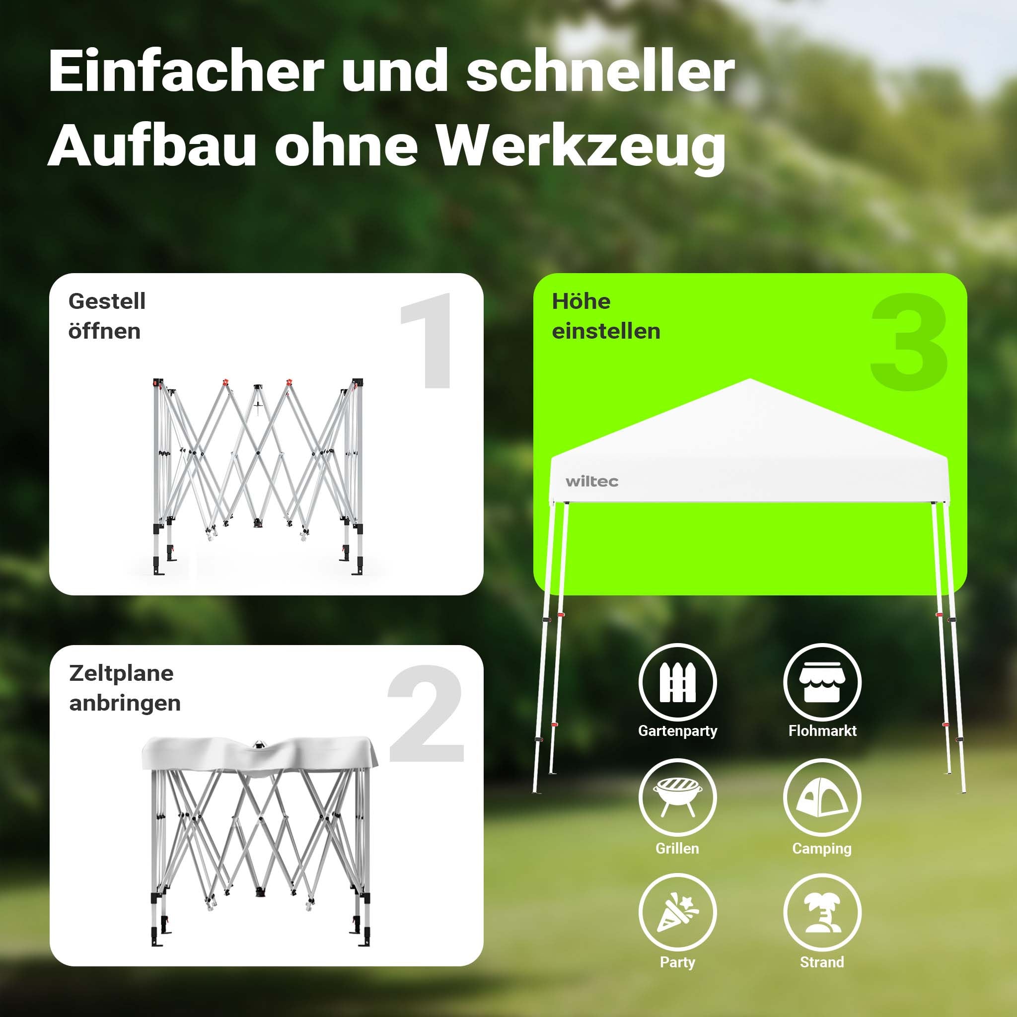 Gazebo pieghevole bianco, 2,5 x 2,5 x 2,7 m con chiusura centrale, Tenda per fiere eventi mercati