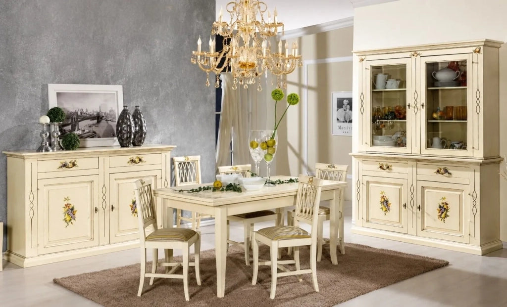 Cristalliera shabby avorio pennellato decori 168x48x222 - Mobili 2G