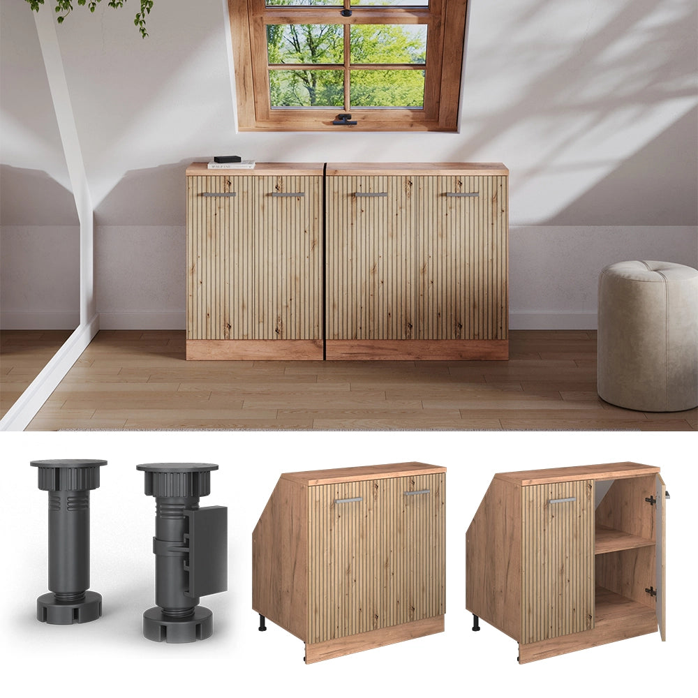 Armadio per soffitti inclinati Rion Rovere artigianale/Rovere dorato 80 x 83.8 cm con 2 porte, carcassa 60 cm profondità Vicco
