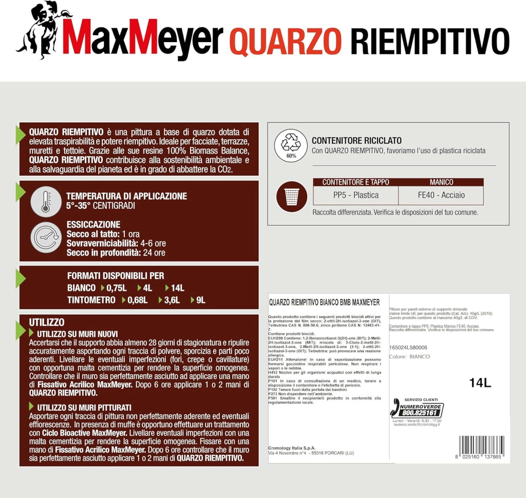 Pittura per Esterni Antialga Quarzo Riempitivo, Colore Bianco, 14L