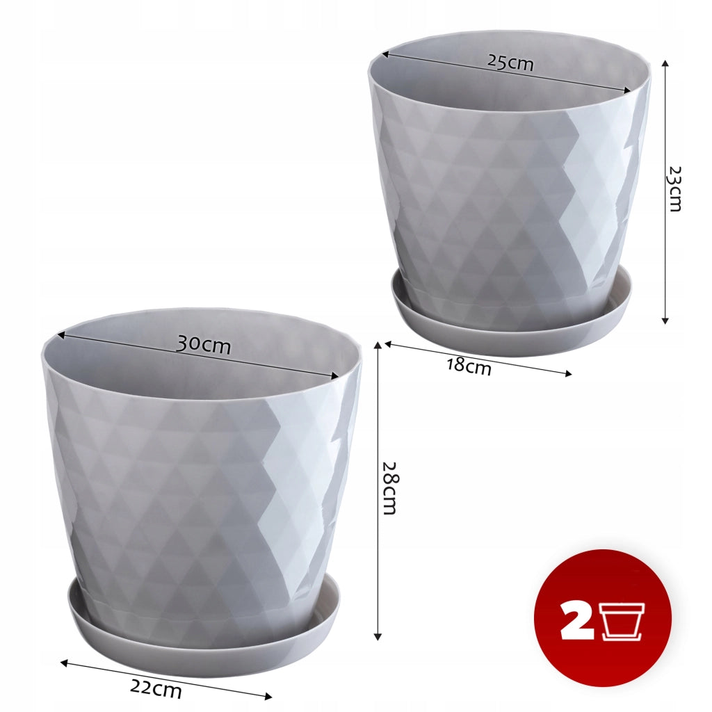 Vaso da fiori KADAX, coprivaso, 25+30 cm, supporto per fiori, plastica grigia, 2 pezzi.