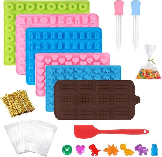 Forme di caramello in forma di coniglio in gomma, 6 pezzi, forme di caramello in silicone, con 2 sifoni, biscotti per cani, stampo per dolci, forma in silicone, forma di cubetto di ghiaccio, cuore, per caramello, gelato, cioccolato