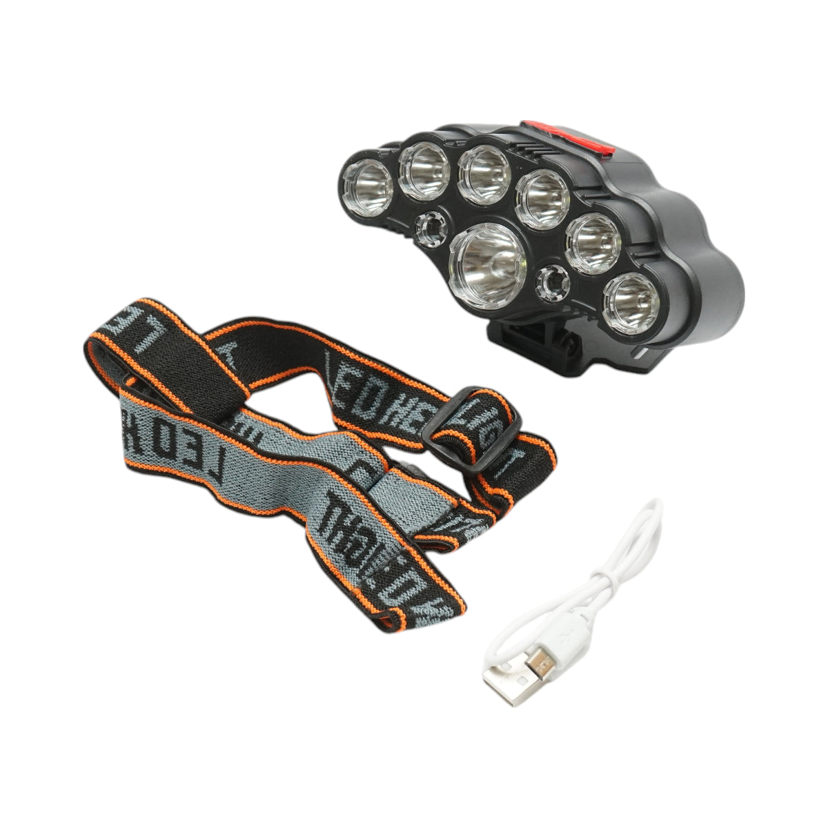 Lampada frontale con 9 LED, 4 modalità di illuminazione, ricaricabile tramite USB