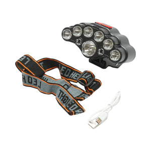 Lampada frontale con 9 LED, 4 modalità di illuminazione, ricaricabile tramite USB