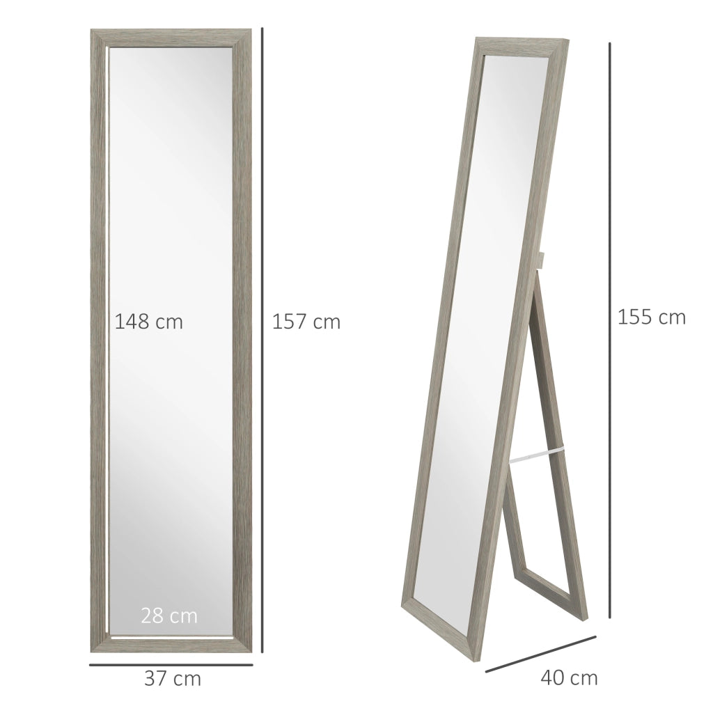 Specchio da Terra 37x157 cm Design Moderno a Figura Intera Cornice in MDF Grigio