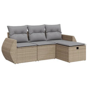 Set Divano da Giardino 4 pz | Set Salotto da Giardino con Cuscini Beige in Polyrattan