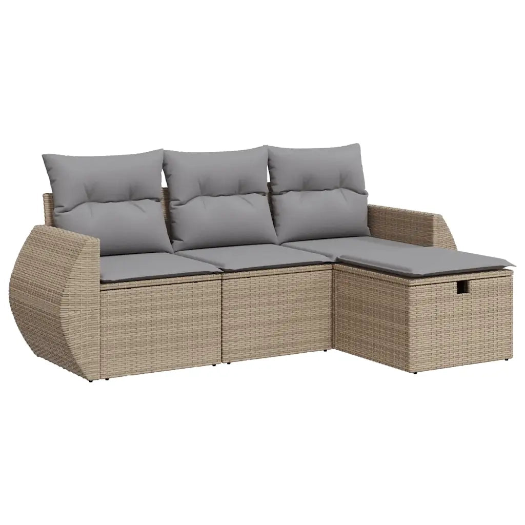 Set Divano da Giardino 4 pz | Set Salotto da Giardino con Cuscini Beige in Polyrattan
