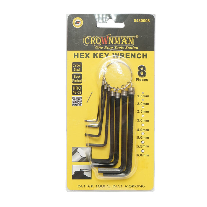 Set di 8 chiavi esagonali da 1,5 a 6 mm, acciaio al carbonio HRC 48-52 Crownman