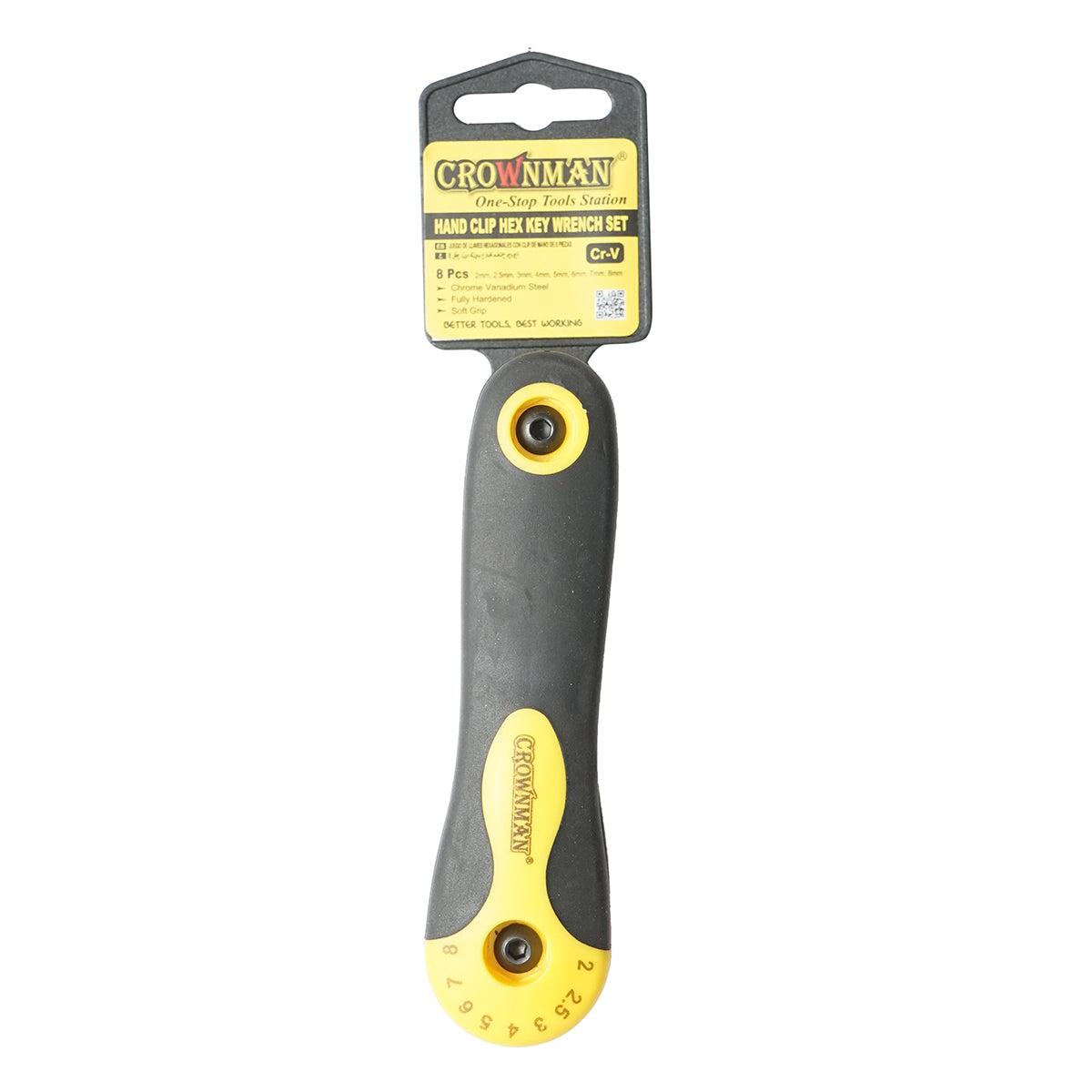 Set di 8 chiavi esagonali pieghevoli con impugnatura a coltello 2-8 mm Cr-V Crownman