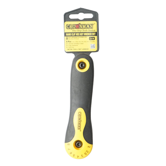 Set di 8 chiavi esagonali pieghevoli con impugnatura a coltello 2-8 mm Cr-V Crownman