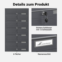 Cassetta postale condominiale autoportante 6 posti, 1 modulo, antracite 556 x 270 x 1500 mm