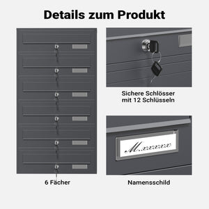 Cassetta postale condominiale autoportante 6 posti, 1 modulo, antracite 556 x 270 x 1500 mm