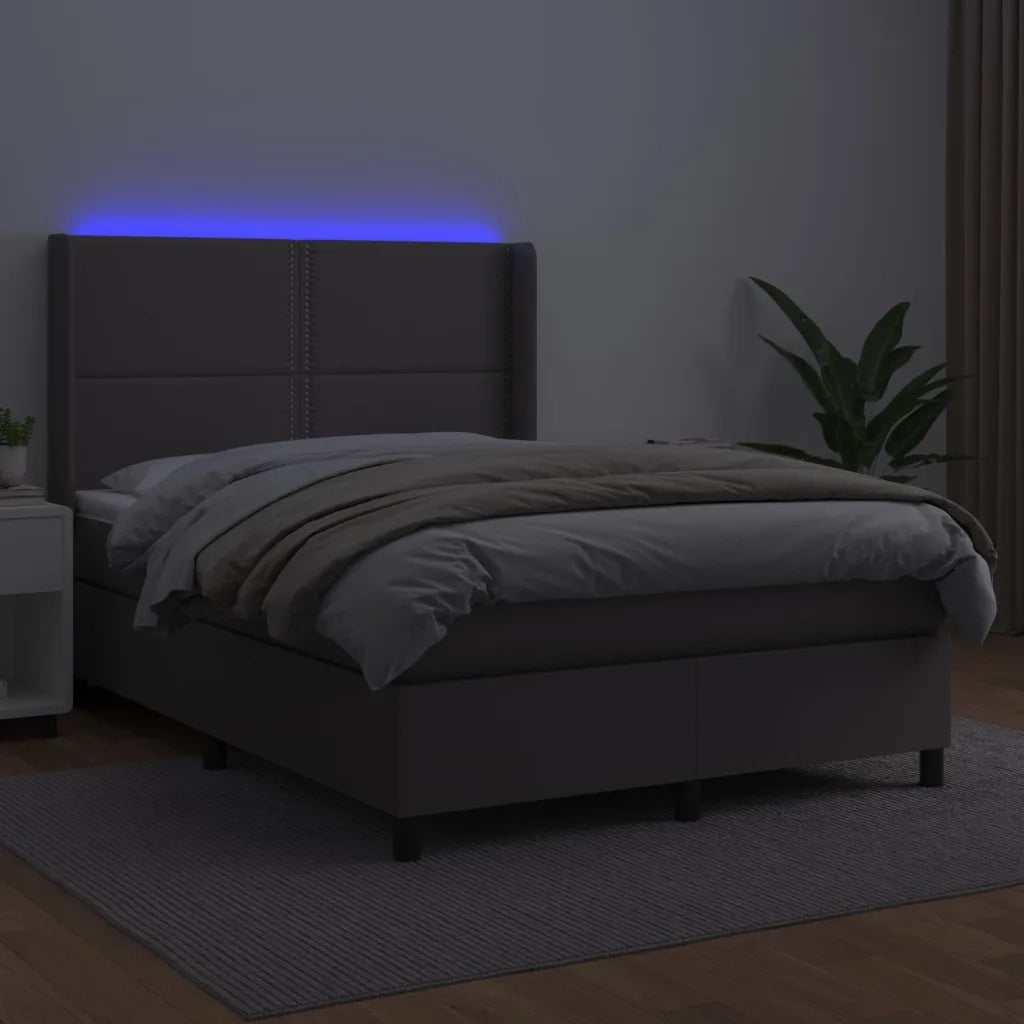 Giroletto Molle con Materasso e LED Grigio 140x190cm Similpelle 3139323