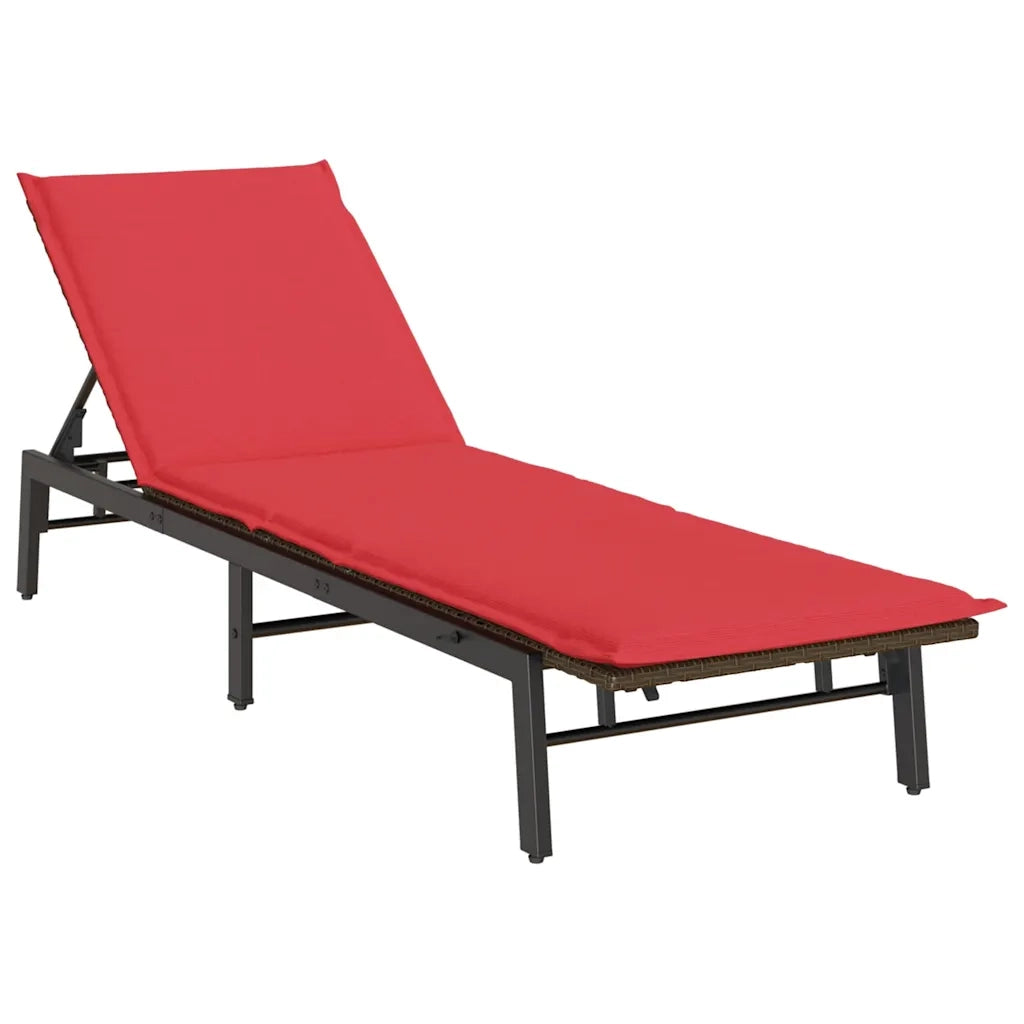 Lettino Prendisole | Sdraio da giardino | Lettino da sole con Cuscino Marrone in Polyrattan