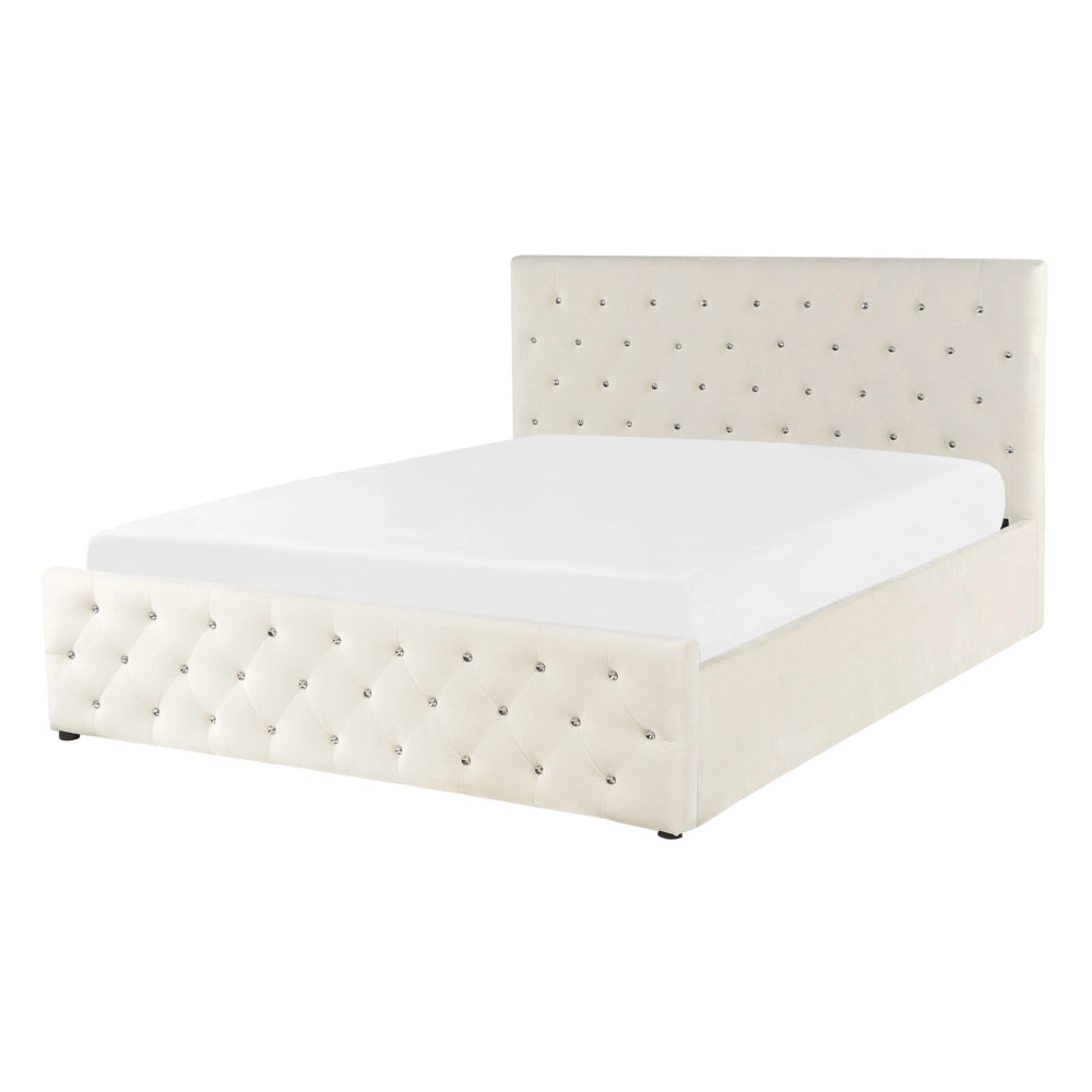 Letto singolo in velluto beige con rete e mobili per camera da letto 140 x 200 cm con testiera doppia trapuntata