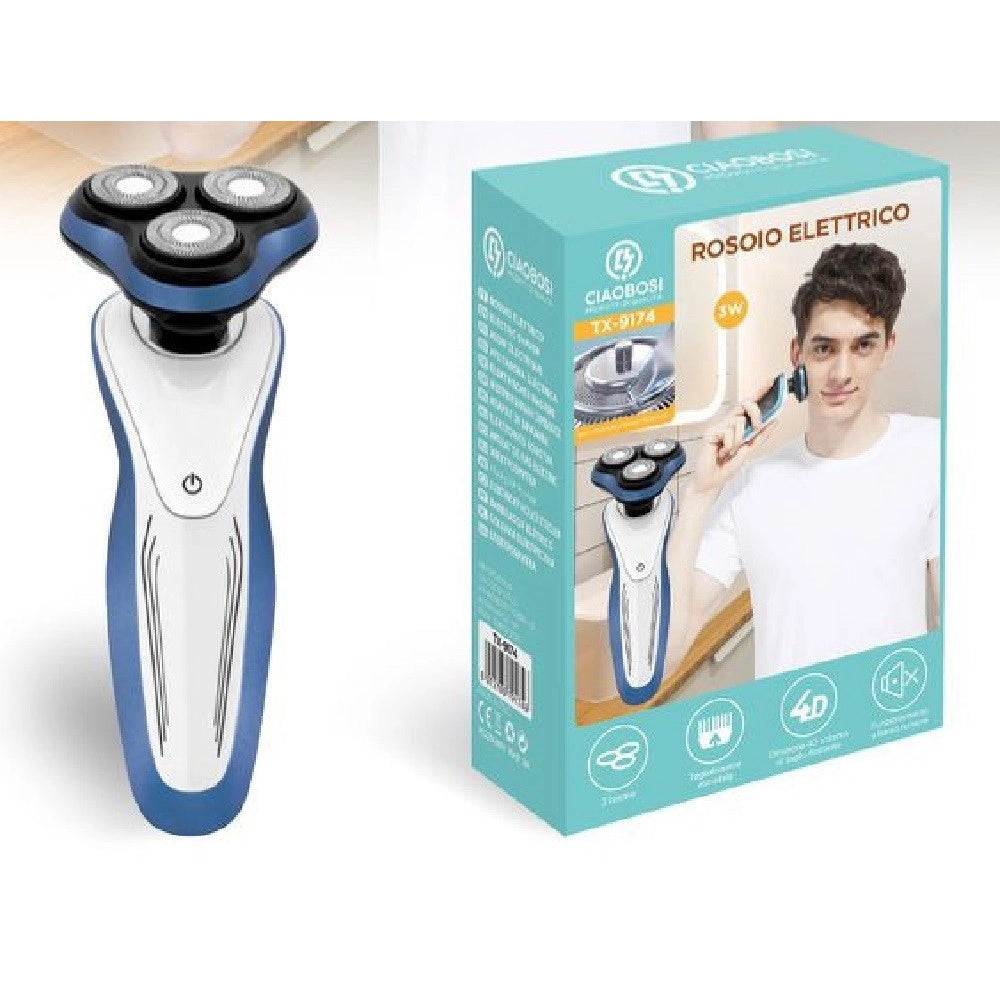 Trade Shop - Rasoio 3 Testine Elettrico Ricaricabile Uomo Regolazione Barba Baffi Peli Tx-9174 -