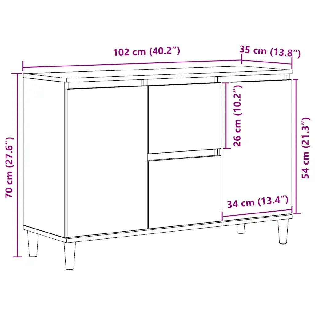 Credenza Rovere Artigianale 102x35x70 cm in Legno Multistrato 856485