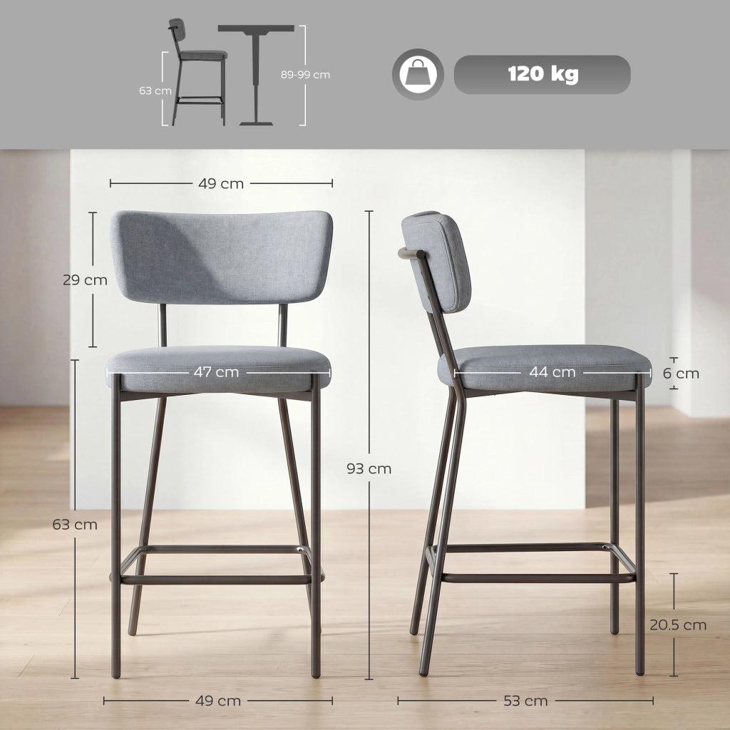 Sgabelli da Bar con Schienale ¨C zephmum ¨C Grigio Chiaro Metallo Tessuto