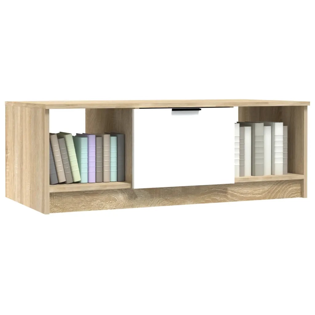 Tavolino Bianco e Rovere Sonoma 102x50x36 cm Legno Multistrato 811354