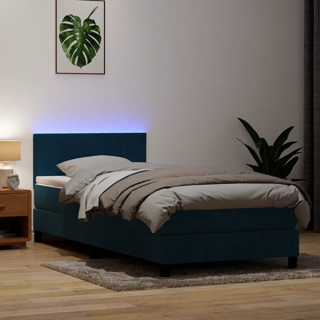 Letto a Molle con Materasso e LED Blu Scuro 80x210 cm Velluto 3317053