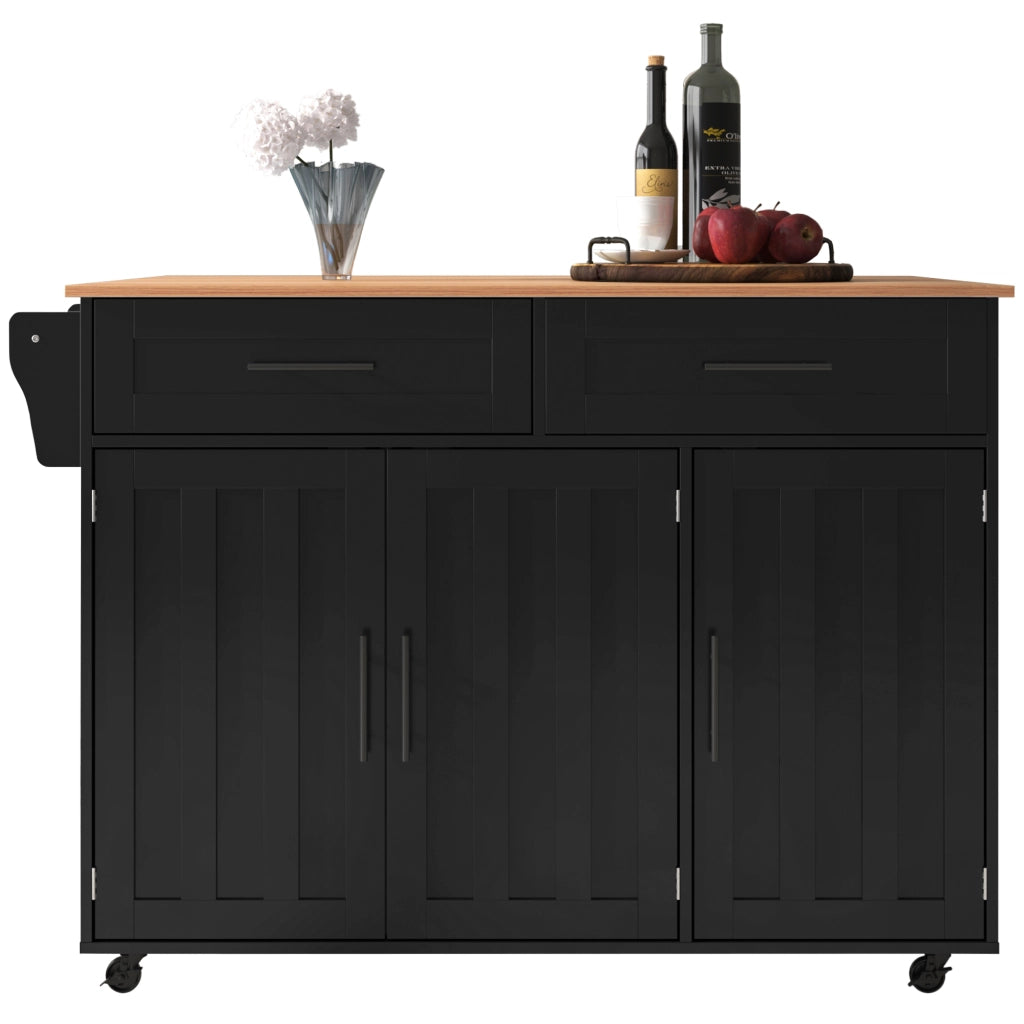 Carrello cucina con piano apribile 129x71x91,5 cm, isola con 2 cassetti, ante con ripiani interni, ruote e piedini