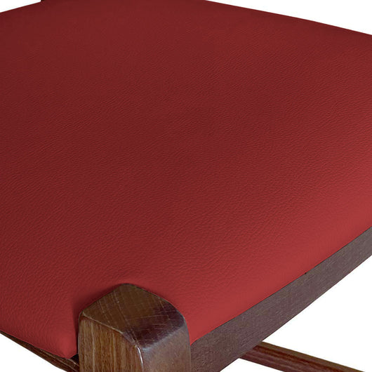 Sgabello h 80 in legno noce scuro con manico e seduta imbottita similpelle rosso