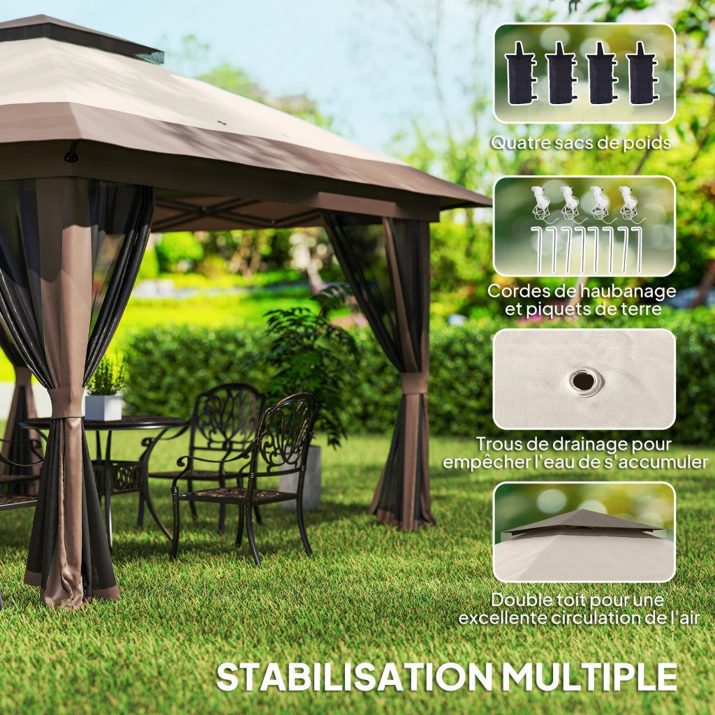 Tonnelle da giardino pieghevole ¨C zephmum ¨C beige 4x4 m con 4 zanzariere