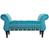 Panca Fondo Letto Imbottita in Gommapiuma, Legno e Poliestere, 117x40x58 cm, Blu